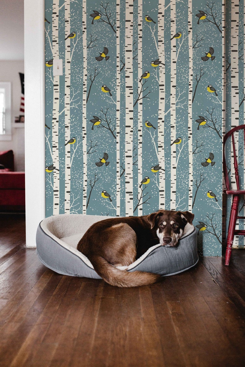 Removable Wallpaper: Birds and Trees Watercolor - Peel and Stick