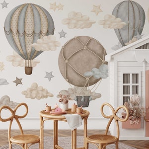 Dreamy Hot Air Balloon and Star Wall Decals | Peel and Stick Nursery Wall Stickers | Removable Kids Room Decor