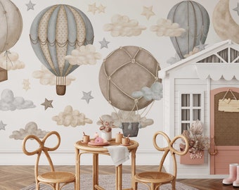 Globos aerostáticos de ensueño y pegatinas de pared con estrellas para guardería y habitación infantil