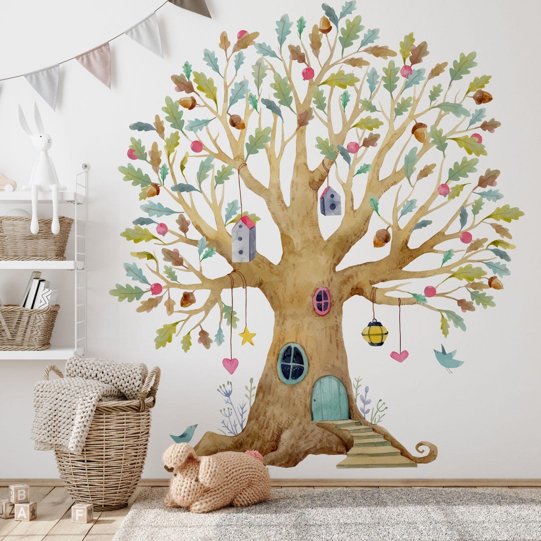 Fairy Tree House Wall Decal: Floral Nursery Decor, Magical Forest ...