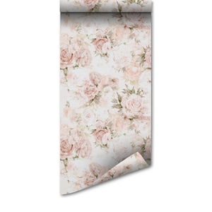 Bouquet di peonie luminose disegnate a mano con acquerelli, carta da parati autoadesiva, stacca e attacca, carta da parati temporanea, decorazione da parete per la cameretta dei bambini, pastello