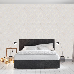 Moroccan Damask Peel and Stick Wallpaper - Cream Brown Gradient, Removable