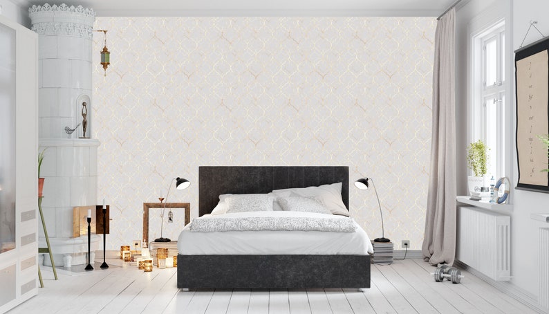 Moroccan Damask Peel and Stick Wallpaper - Cream Brown Gradient, Removable