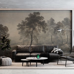 Minimalist Tree Wallpaper - Mid Century Watercolor Peel and Stick