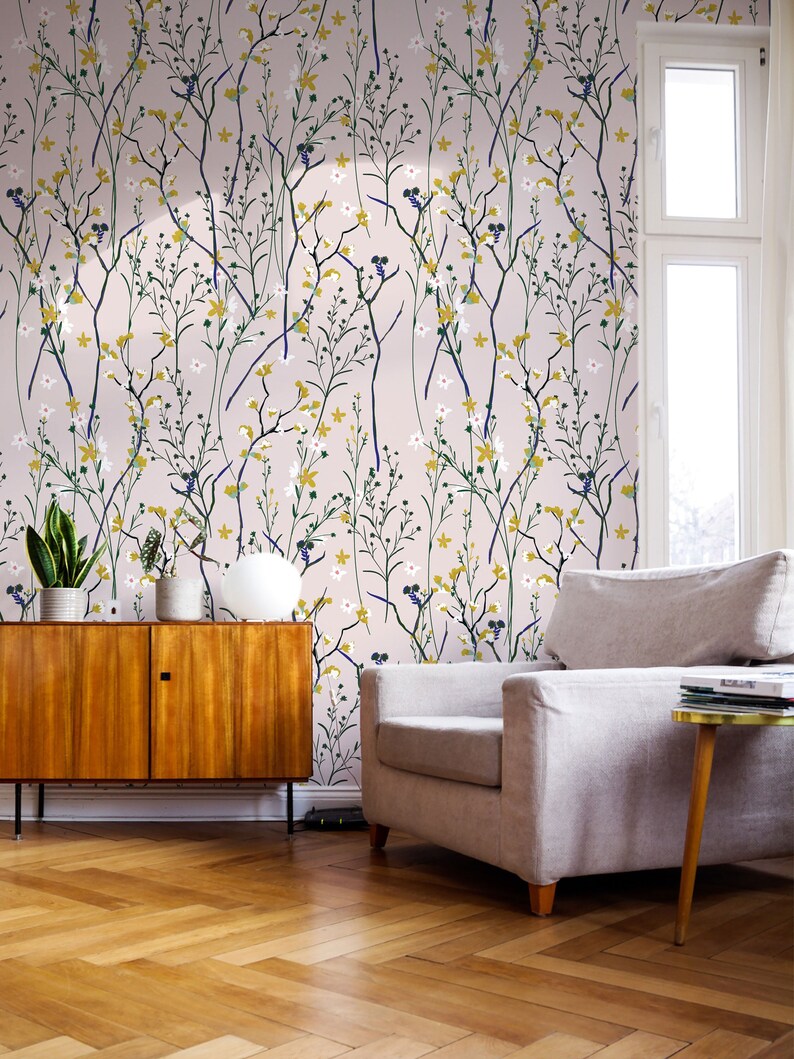 Wind Blow Flowers Removable Wallpaper - Scandinavian Peel and Stick