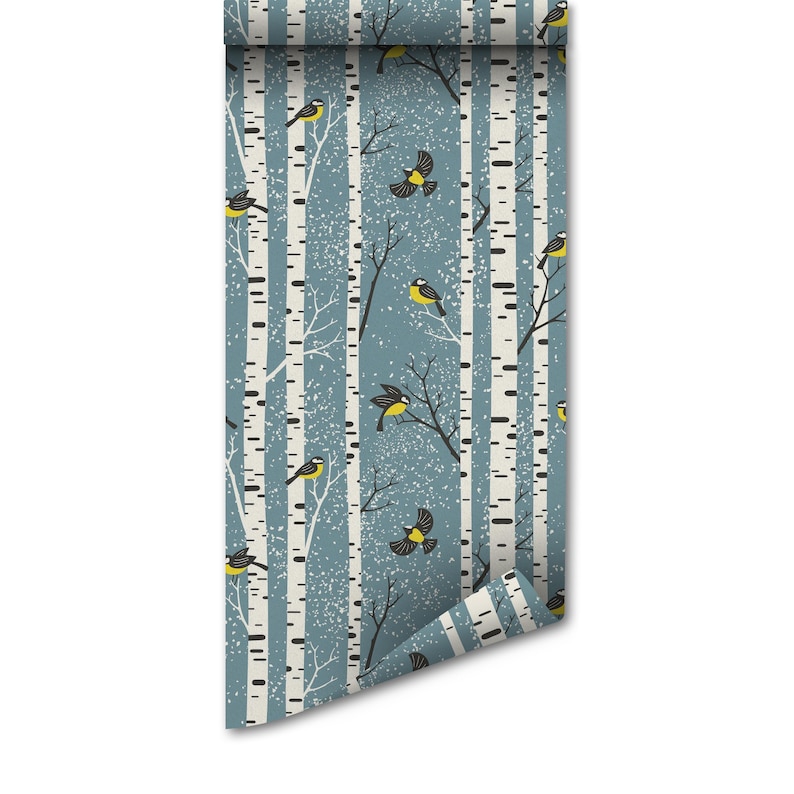 Removable Wallpaper: Birds and Trees Watercolor - Peel and Stick