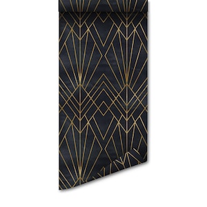 Art Deco Peel and Stick Wallpaper Black Gold Geometric Removable Self Adhesive Eco Friendly Wall Covering