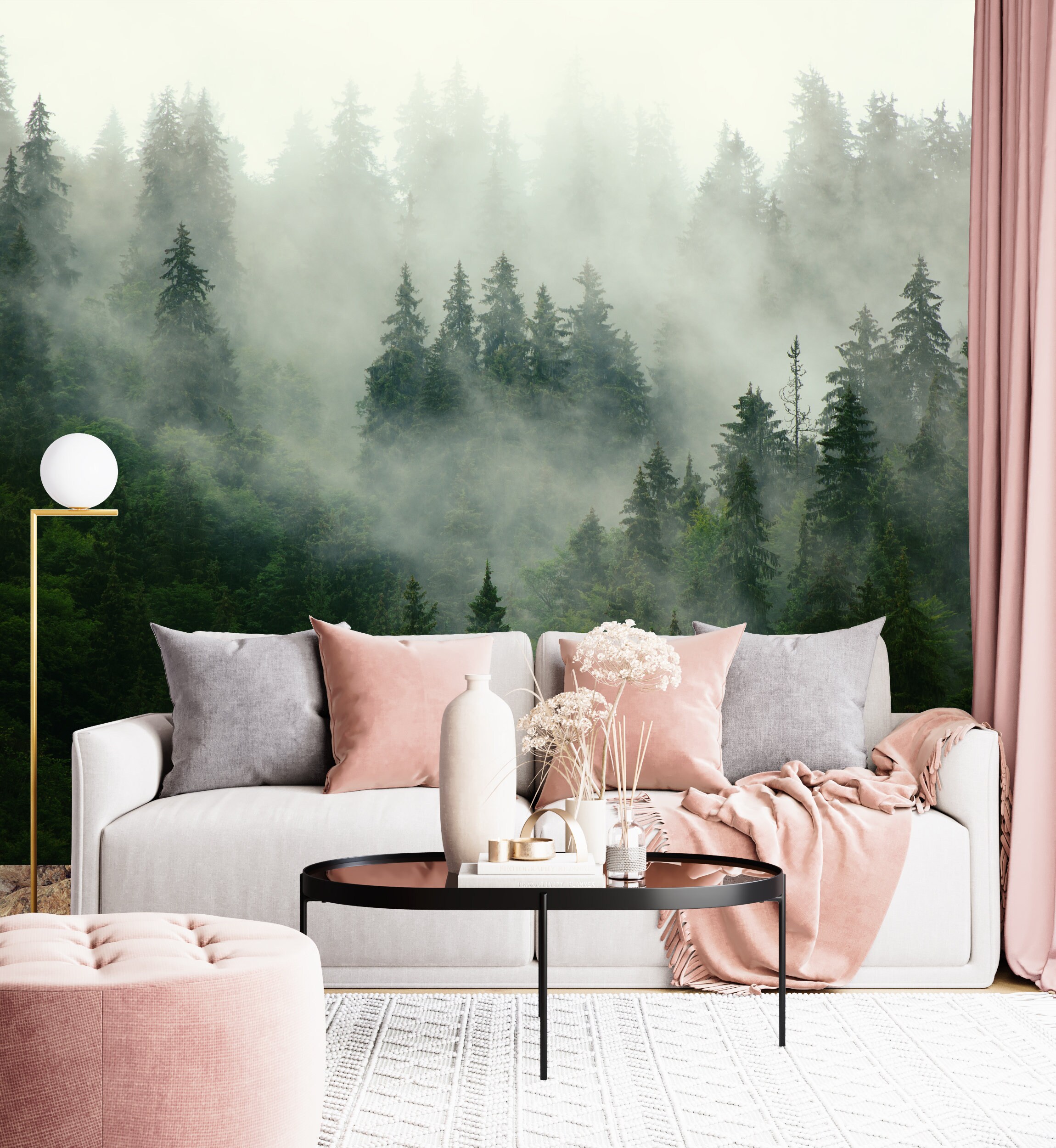Foggy Forest Wallpaper - Peel and Stick, Removable, Landscape Mural ...