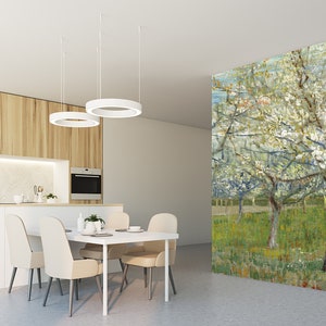 The pink orchard by Van Gogh Wallpaper, oil painting flowers wallpaper, removable peel and stick wallpaper, floral wallpaper, dutch painting