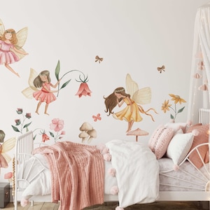 Verzauberte Fee Wandaufkleber für Kinderzimmer - Aquarell Märchen Aufkleber - abnehmbare und wiederverwendbare Kinderzimmerdeko