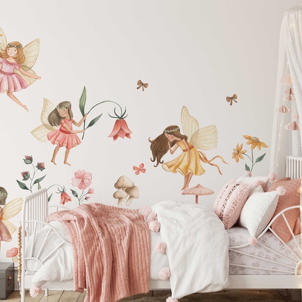 Fairy Wall Decal | Watercolor Fairies Wall Decal | Nursery Fairytale Sticker | Removable Decals | Fairy Sticker