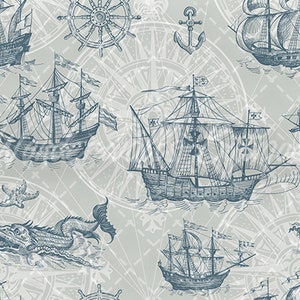 Old Style Sailor Wallpaper: Removable Peel and Stick Vintage Boat