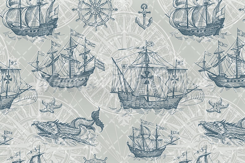 Old Style Sailor Wallpaper: Removable Peel and Stick Vintage Boat