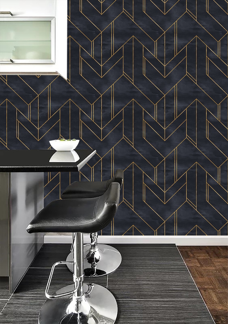 Geometric Gold and Navy Blue Wallpaper