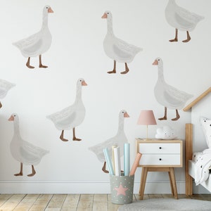 White Goose Wall Art Decals for Nursery, Cute Geese Removable Wall Stickers, Farm Animal Peel and Stick Decor for Baby Room or Playroom