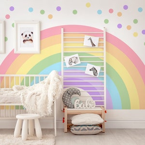 Vibrant Rainbow & Boho Dot Sticker, Large Nursery Mural, Peel Stick Applique for Girls Bedroom Decor