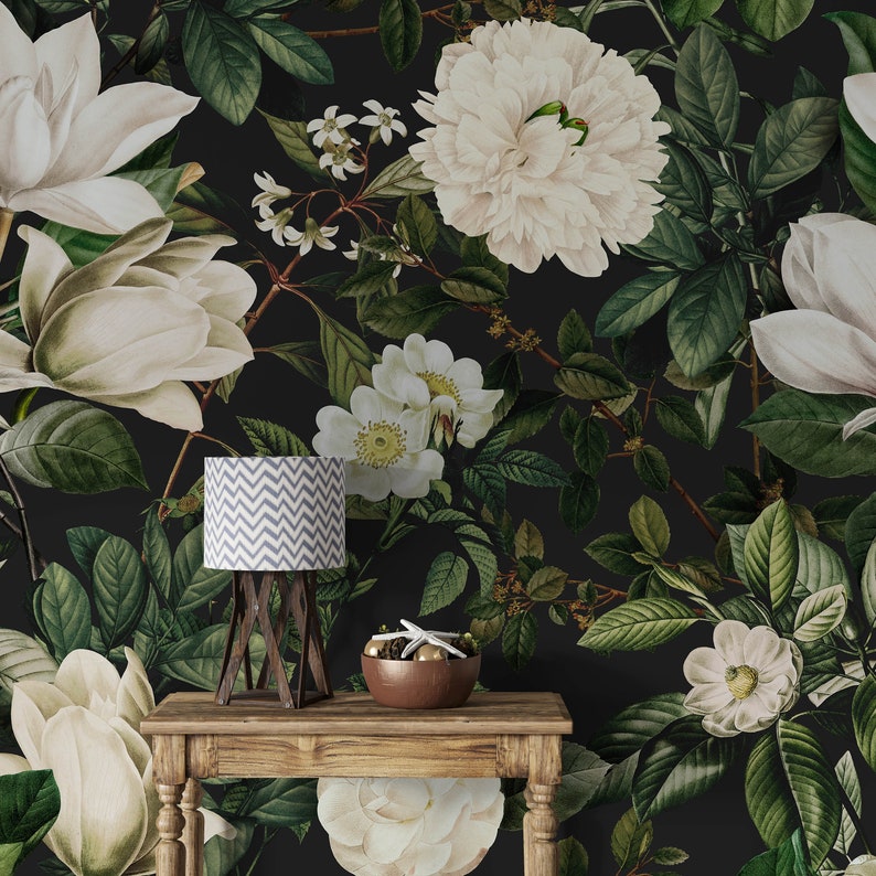 Self Adhesive Wallpaper: Moonlit Garden Botanical - Removable Peel & Stick