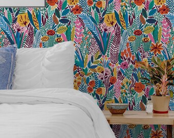 Floral Wallpaper | Removable Wallpaper | Scandinavian Wallpaper | Temporary Wallpaper | Peel and Stick Wallpaper