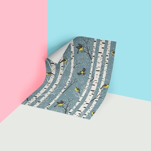 Removable Wallpaper: Birds and Trees Watercolor - Peel and Stick