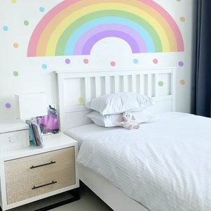 Vibrant Rainbow & Boho Dot Sticker, Large Nursery Mural, Peel Stick Applique for Girls Bedroom Decor