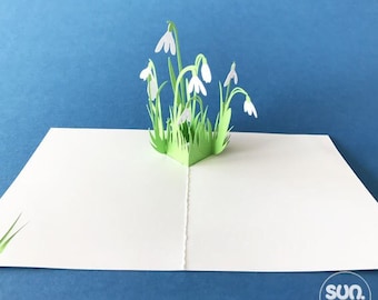 Plotter file 3D pop-up card snowdrops, spring, Easter, birthday