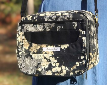 Custom Bible Bag in Gray Beige Floral, Purse Style Bible Cover for Women, Crossbody and Shoulder Bible or Journal Purse for Her, Made in USA