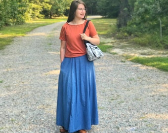 Modest Long Denim Skirt for Women, Denim Maxi Skirt with Pocket, High Waisted Evelyn Style Skirt, Aline Jean Skirt, Full Modest Denim Skirt