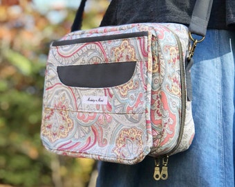 Custom Coral & Gray Bible Bag for Women, Bullet Journal Purse for Her, Custom Size Zippered Book Cover, Christian Bible Cover Purse w/Pocket