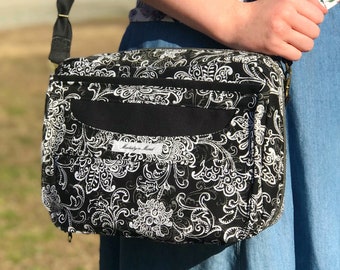 Custom Black & Gray Bible Bag for Women, Bullet Journal Purse for Her, Custom Size Zippered Book Cover, Christian Bible Cover Purse w/Pocket