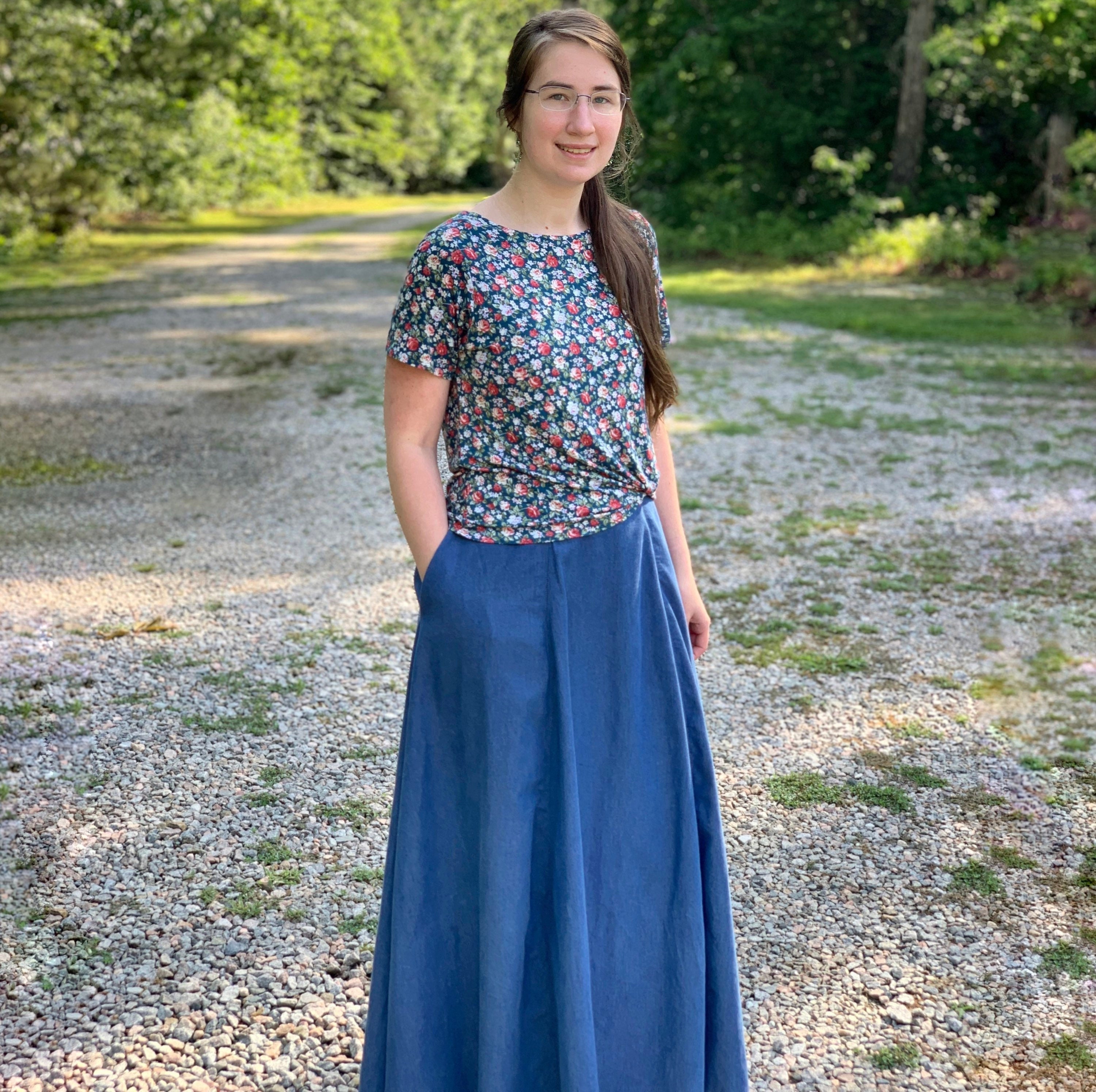 Modest Long Denim Skirt for Women Denim Maxi Skirt With Pocket