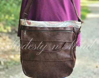 Faux Leather Shoulder Purse with Pockets for Women, Embossed Vinyl Casual Bag with Canvas Lining for Her, Simple Small Diaper Bag for Moms,