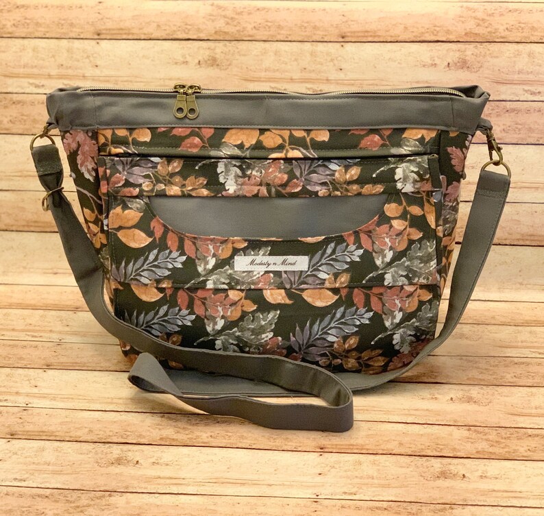 Autumn Leaves Canvas Crossbody Purse With Pockets, Fall Casual Bag for