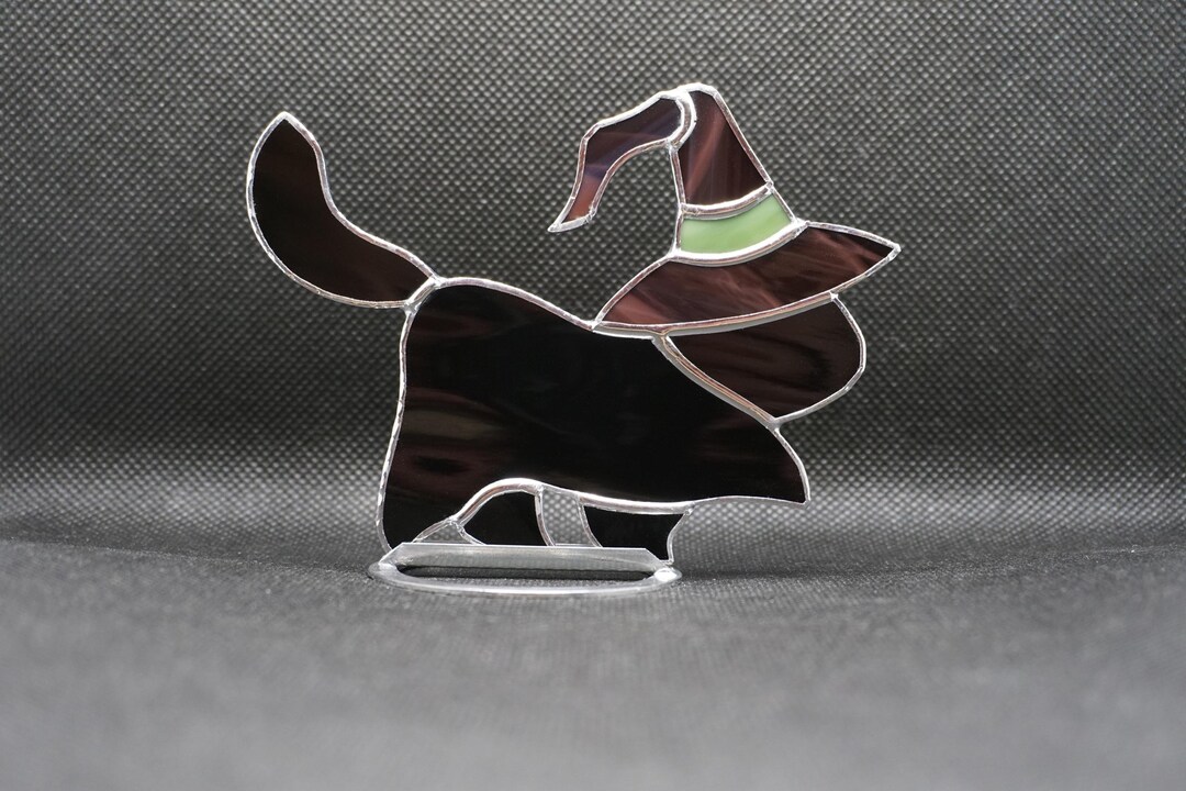 Stained Glass Black Cat Suncatcher: Witch Hat Halloween Decor - Etsy