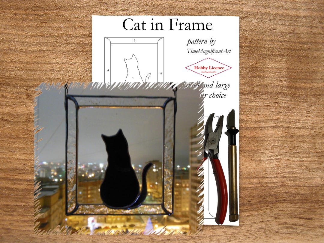 Stained Glass Pattern Cat in Frame , Digital PDF File Download , Pet ...