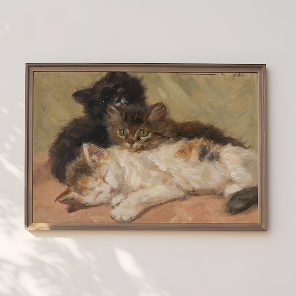 Henriette Ronner-Knip - Kittens, oil, cute antique painting vintage, animal lover gift, Printable art of high resolution, instant download