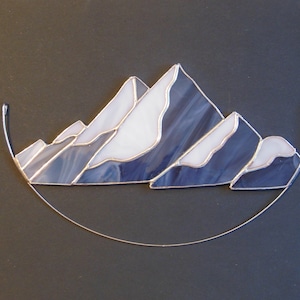 Mountains Original Art Stained Glass window hanging Panel Suncatcher . landscape , garden outdoor decor