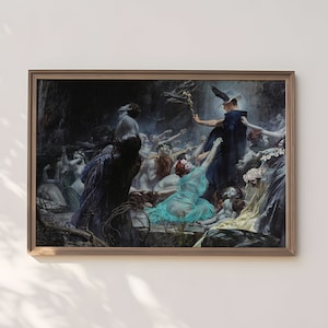 Adolf Hiremy-Hirschl -  Souls of Acheron, Ancient Mythology, original vintage oil painting, Printable art instant download, SKU  313AHH