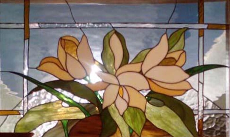 DIY Stained Glass Floral Panel Pattern Flowers in Frame Template ...