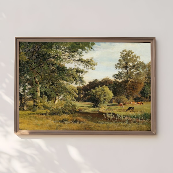 Rustic Landscape, Johann Mohr - View of garden, original antique painting, oil, vintage, Printable art of high resolution, instant download
