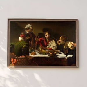 Supper at Emmaus - Caravaggio, original antique oil painting  vintage, Printable art  instant download