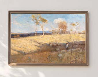 Rustic Landscape Golden Summer - Arthur Streeton, original antique painting oil, vintage, Printable art of high resolution, instant download