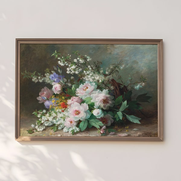 Flowers Still-life, Marthe Élisabeth Barbaud-Koch, original antique painting, oil vintage, Printable art of high resolution instant download