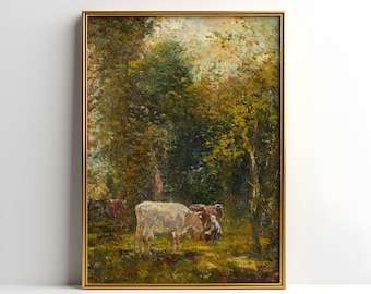 Willem Maris - Cattle In A Sunlit Glade, original antique painting, oil, vintage, Printable art of high resolution, instant download, Dutch