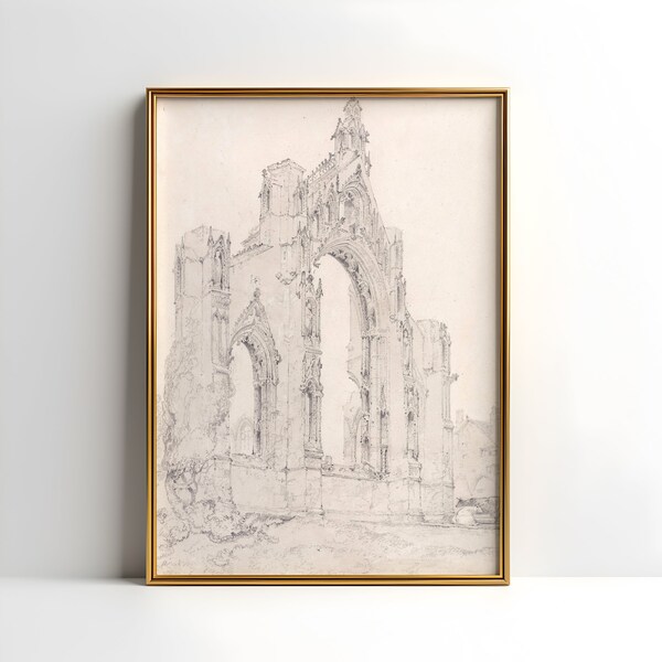 John Sell Cotman -  Church Yorkshire, original antique painting, watercolour, vintage, Printable art of high resolution, instant download