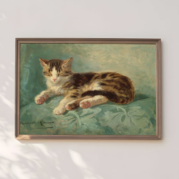 Henriette Ronner-Knip - Cat Nap, oil, cute antique painting vintage, animal lover gift, Printable art of high resolution, instant download