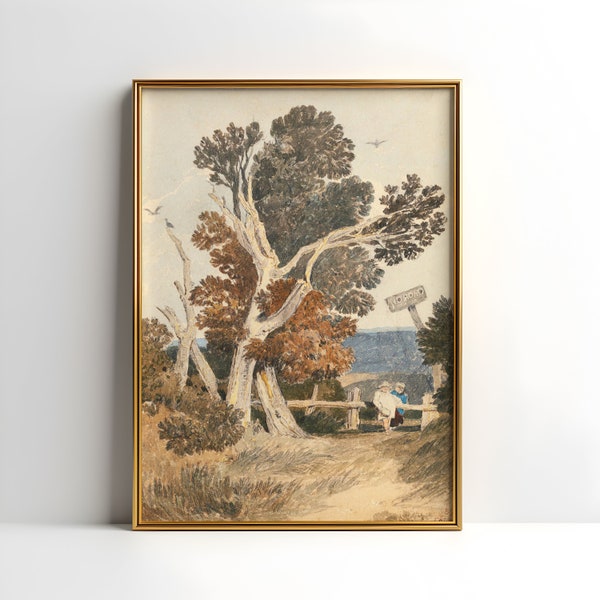 John Sell Cotman - A Group of Trees, original antique painting, watercolour, vintage, Printable art of high resolution, instant download