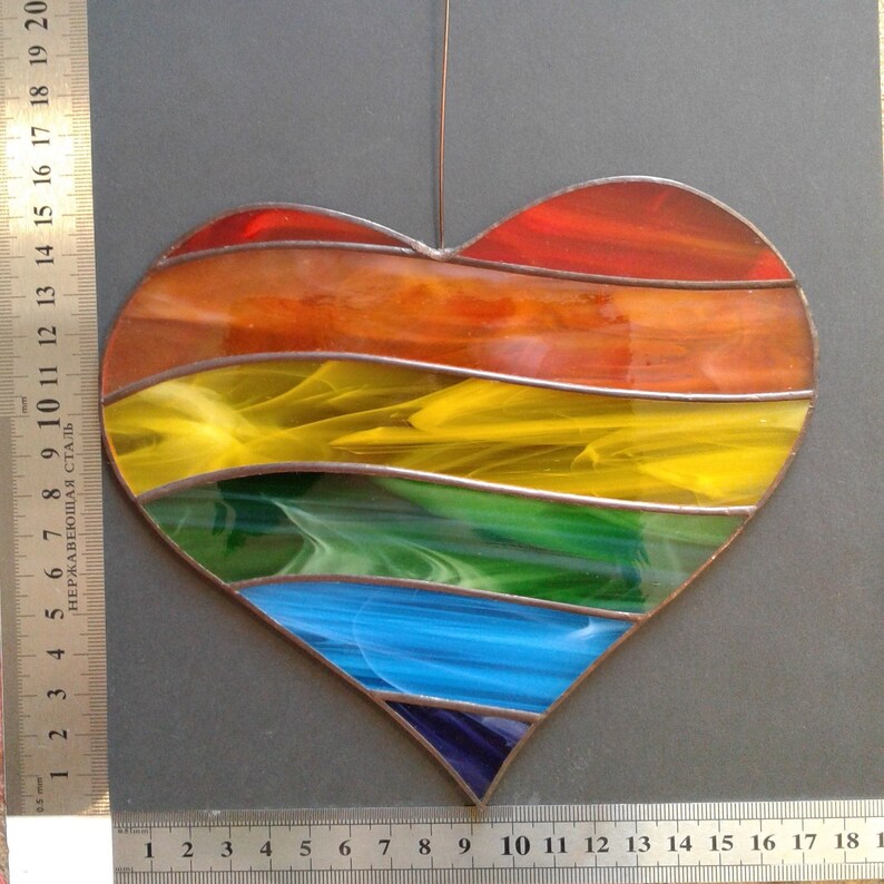 Rainbow Heart . Art Stained Glass Window Hanging Suncatcher Etsy