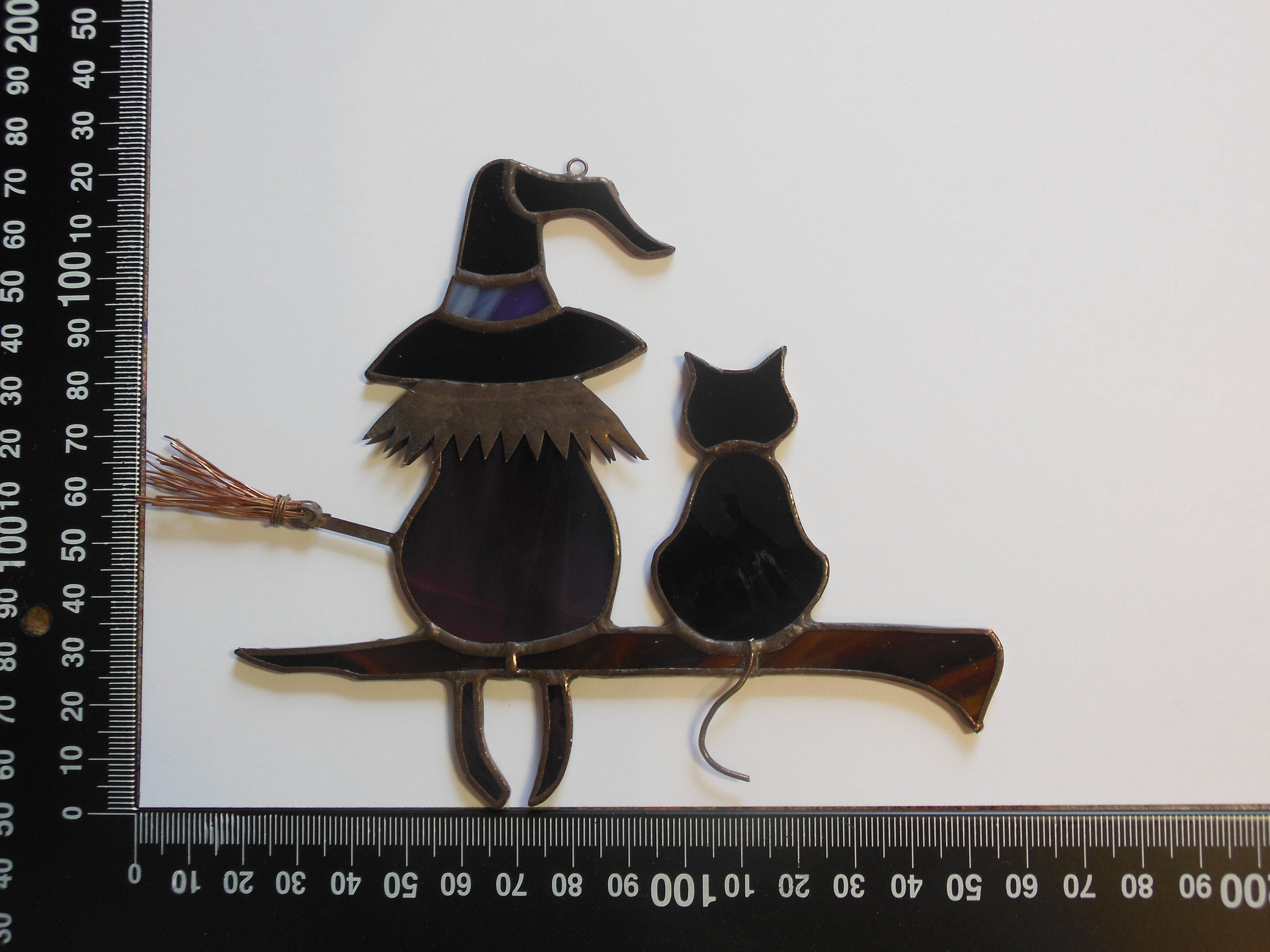Victorian Witch with Black Cat Halloween . Art stained glass | Etsy