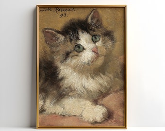 Henriette Ronner-Knip - Kitten, olie, schattig antiek schilderij vintage, dierenliefhebber cadeau, afdrukbare kunst van hoge resolutie, instant download