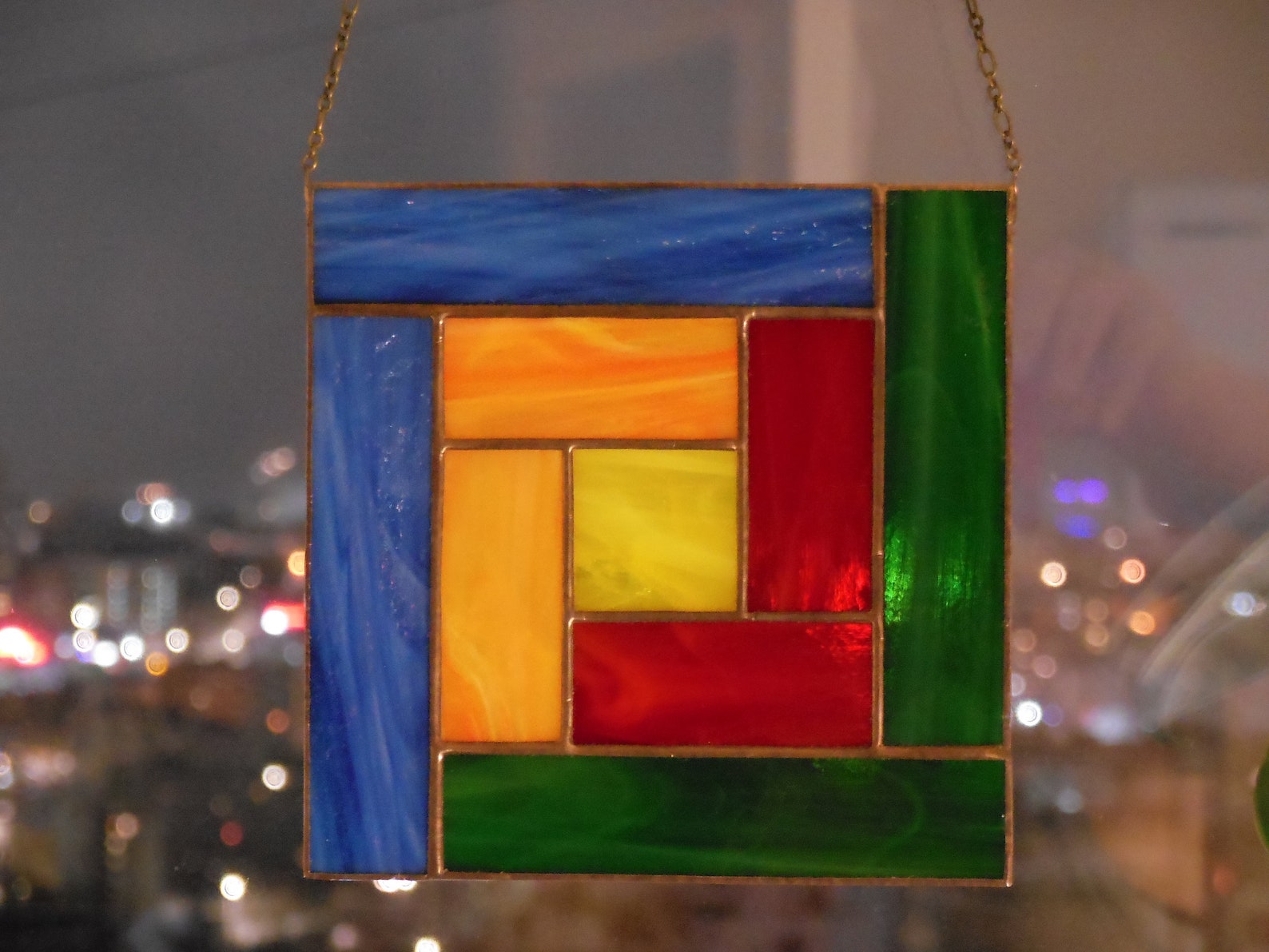 American Square Stained Glass window hanging Panel Etsy